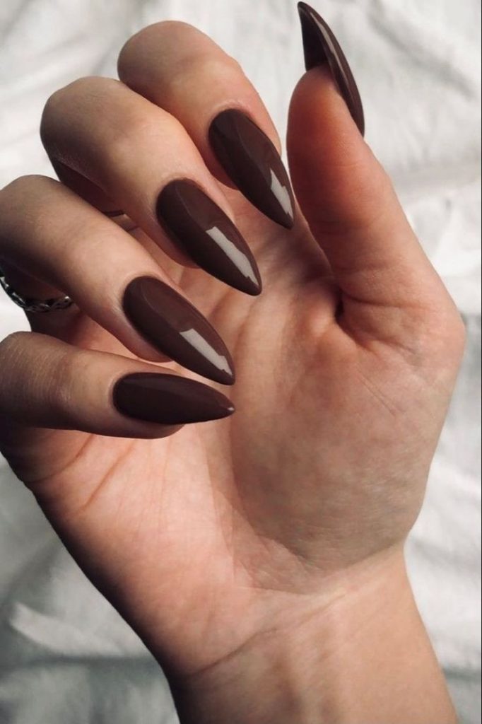 Chocolate Brown with Black brown acrylic nails, brown fall nails, brown manicure, brown tone nails, light brown nail polish, medium brown nails, nails brown