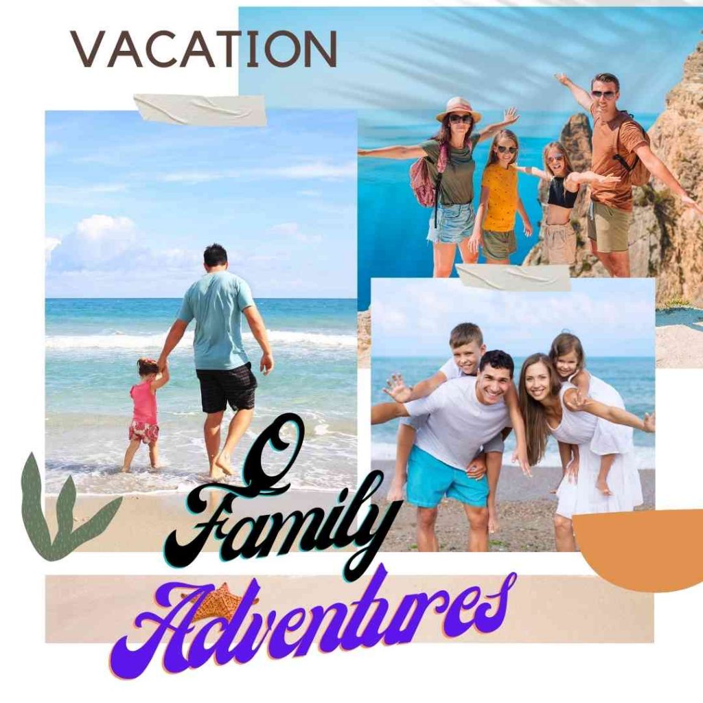 Q Family Adventures Holiday photo insatagram post family with kids on top of mountain enjoing holiday. Natural view with family and kids.